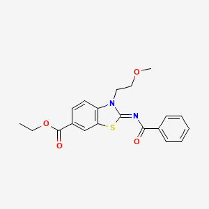 molecular formula C20H20N2O4S B2748063 ethyl (2Z)-2-(benzoylimino)-3-(2-methoxyethyl)-2,3-dihydro-1,3-benzothiazole-6-carboxylate CAS No. 1005934-47-3