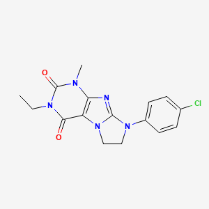 molecular formula C16H16ClN5O2 B2748094 8-(4-chlorophenyl)-3-ethyl-1-methyl-7,8-dihydro-1H-imidazo[2,1-f]purine-2,4(3H,6H)-dione CAS No. 872838-97-6