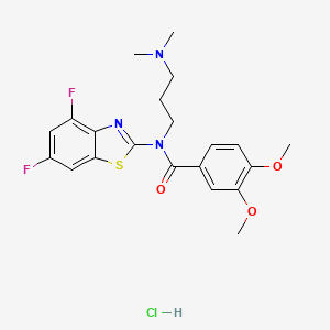 molecular formula C21H24ClF2N3O3S B2748119 N-(4,6-DIFLUORO-1,3-BENZOTHIAZOL-2-YL)-N-[3-(DIMETHYLAMINO)PROPYL]-3,4-DIMETHOXYBENZAMIDE HYDROCHLORIDE CAS No. 1217080-06-2
