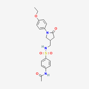 molecular formula C21H25N3O5S B2748142 N-(4-(N-((1-(4-ethoxyphenyl)-5-oxopyrrolidin-3-yl)methyl)sulfamoyl)phenyl)acetamide CAS No. 954605-14-2