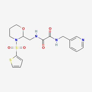 molecular formula C17H20N4O5S2 B2748175 N1-(pyridin-3-ylmethyl)-N2-((3-(thiophen-2-ylsulfonyl)-1,3-oxazinan-2-yl)methyl)oxalamide CAS No. 869072-12-8