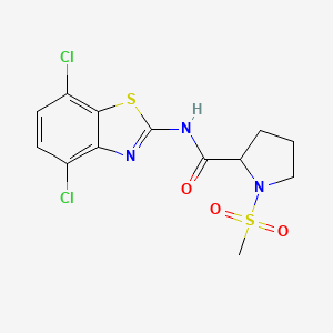 molecular formula C13H13Cl2N3O3S2 B2748229 N-(4,7-dichloro-1,3-benzothiazol-2-yl)-1-methanesulfonylpyrrolidine-2-carboxamide CAS No. 1188363-10-1