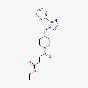 molecular formula C21H27N3O3 B2748252 ethyl 4-oxo-4-(4-((2-phenyl-1H-imidazol-1-yl)methyl)piperidin-1-yl)butanoate CAS No. 1351647-72-7