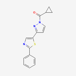 molecular formula C16H13N3OS B2748262 Cyclopropyl(3-(2-phenyl-1,3-thiazol-5-yl)-1H-pyrazol-1-yl)methanone CAS No. 318497-90-4