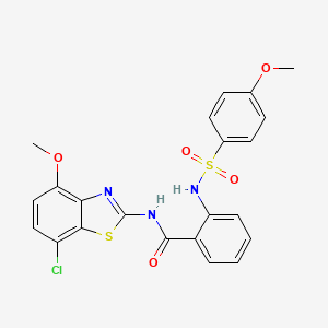 molecular formula C22H18ClN3O5S2 B2748267 N-(7-chloro-4-methoxy-1,3-benzothiazol-2-yl)-2-(4-methoxybenzenesulfonamido)benzamide CAS No. 922701-09-5