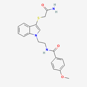 molecular formula C20H21N3O3S B2748292 N-(2-(3-((2-amino-2-oxoethyl)thio)-1H-indol-1-yl)ethyl)-4-methoxybenzamide CAS No. 851412-91-4