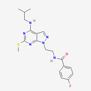 molecular formula C19H23FN6OS B2748295 4-fluoro-N-(2-(4-(isobutylamino)-6-(methylthio)-1H-pyrazolo[3,4-d]pyrimidin-1-yl)ethyl)benzamide CAS No. 941896-54-4