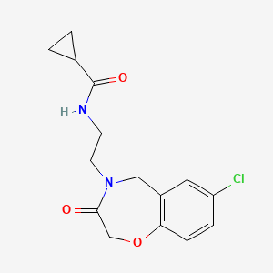 molecular formula C15H17ClN2O3 B2748296 N-[2-(7-chloro-3-oxo-2,3,4,5-tetrahydro-1,4-benzoxazepin-4-yl)ethyl]cyclopropanecarboxamide CAS No. 2034332-09-5