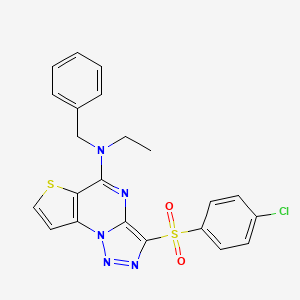 molecular formula C22H18ClN5O2S2 B2748307 N-benzyl-10-(4-chlorobenzenesulfonyl)-N-ethyl-5-thia-1,8,11,12-tetraazatricyclo[7.3.0.0^{2,6}]dodeca-2(6),3,7,9,11-pentaen-7-amine CAS No. 892737-44-9