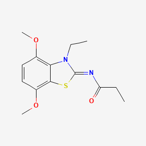 molecular formula C14H18N2O3S B2748395 N-[(2Z)-3-ethyl-4,7-dimethoxy-2,3-dihydro-1,3-benzothiazol-2-ylidene]propanamide CAS No. 868370-20-1