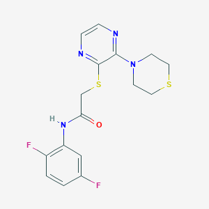 molecular formula C16H16F2N4OS2 B2748401 N-(2,5-difluorophenyl)-2-((3-thiomorpholinopyrazin-2-yl)thio)acetamide CAS No. 1226444-21-8