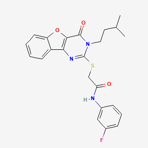 molecular formula C23H22FN3O3S B2748474 N-(3-fluorophenyl)-2-{[3-(3-methylbutyl)-4-oxo-3,4-dihydro[1]benzofuro[3,2-d]pyrimidin-2-yl]sulfanyl}acetamide CAS No. 899755-32-9