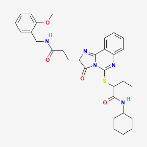 molecular formula C31H37N5O4S B2748499 N-cyclohexyl-2-{[2-(2-{[(2-methoxyphenyl)methyl]carbamoyl}ethyl)-3-oxo-2H,3H-imidazo[1,2-c]quinazolin-5-yl]sulfanyl}butanamide CAS No. 1219137-58-2