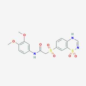 molecular formula C17H17N3O7S2 B2748501 N-(3,4-dimethoxyphenyl)-2-[(1,1-dioxido-4H-1,2,4-benzothiadiazin-7-yl)sulfonyl]acetamide CAS No. 1189488-02-5