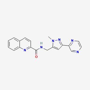 molecular formula C19H16N6O B2748516 N-((1-methyl-3-(pyrazin-2-yl)-1H-pyrazol-5-yl)methyl)quinoline-2-carboxamide CAS No. 2034602-50-9