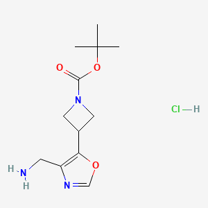 molecular formula C12H20ClN3O3 B2748518 Tert-butyl 3-[4-(aminomethyl)-1,3-oxazol-5-yl]azetidine-1-carboxylate hydrochloride CAS No. 2228659-30-9