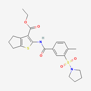 molecular formula C22H26N2O5S2 B2748524 ethyl 2-(4-methyl-3-(pyrrolidin-1-ylsulfonyl)benzamido)-5,6-dihydro-4H-cyclopenta[b]thiophene-3-carboxylate CAS No. 690246-89-0