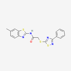 molecular formula C18H14N4OS3 B2748530 N-(6-methyl-1,3-benzothiazol-2-yl)-2-[(3-phenyl-1,2,4-thiadiazol-5-yl)sulfanyl]acetamide CAS No. 864916-87-0