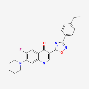 molecular formula C25H25FN4O2 B2748552 3-[3-(4-Ethylphenyl)-1,2,4-oxadiazol-5-yl]-6-fluoro-1-methyl-7-(piperidin-1-yl)-1,4-dihydroquinolin-4-one CAS No. 1111025-73-0