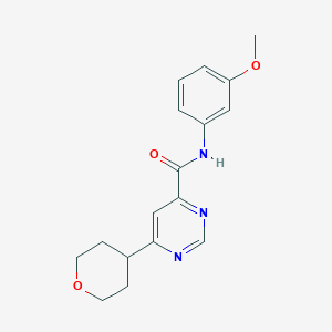 molecular formula C17H19N3O3 B2748562 N-(3-Methoxyphenyl)-6-(oxan-4-yl)pyrimidine-4-carboxamide CAS No. 2415543-13-2