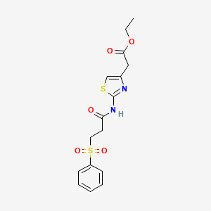 Ethyl 2-(2-(3-(phenylsulfonyl)propanamido)thiazol-4-yl)acetate