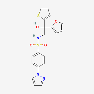 molecular formula C19H17N3O4S2 B2748677 N-(2-(furan-2-yl)-2-hydroxy-2-(thiophen-2-yl)ethyl)-4-(1H-pyrazol-1-yl)benzenesulfonamide CAS No. 2034264-64-5