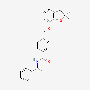 molecular formula C26H27NO3 B2748736 4-(((2,2-dimethyl-2,3-dihydrobenzofuran-7-yl)oxy)methyl)-N-(1-phenylethyl)benzamide CAS No. 946205-08-9