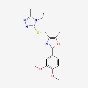 molecular formula C18H22N4O3S B2748840 2-(3,4-dimethoxyphenyl)-4-(((4-ethyl-5-methyl-4H-1,2,4-triazol-3-yl)thio)methyl)-5-methyloxazole CAS No. 1116050-22-6
