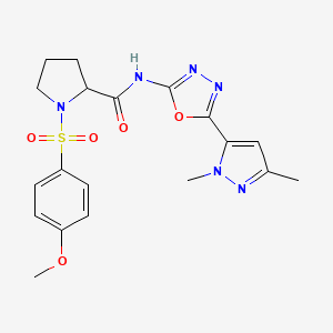 molecular formula C19H22N6O5S B2748877 N-(5-(1,3-dimethyl-1H-pyrazol-5-yl)-1,3,4-oxadiazol-2-yl)-1-((4-methoxyphenyl)sulfonyl)pyrrolidine-2-carboxamide CAS No. 1219418-13-9