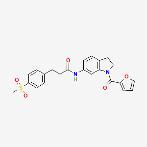 molecular formula C23H22N2O5S B2748908 N-(1-(furan-2-carbonyl)indolin-6-yl)-3-(4-(methylsulfonyl)phenyl)propanamide CAS No. 2034348-91-7