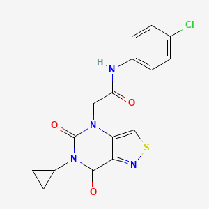 molecular formula C16H13ClN4O3S B2748919 N-(4-chlorophenyl)-2-{6-cyclopropyl-5,7-dioxo-4H,5H,6H,7H-[1,2]thiazolo[4,3-d]pyrimidin-4-yl}acetamide CAS No. 1251545-06-8