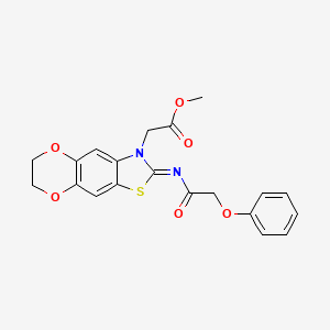 molecular formula C20H18N2O6S B2748928 methyl 2-[2-(2-phenoxyacetyl)imino-6,7-dihydro-[1,4]dioxino[2,3-f][1,3]benzothiazol-3-yl]acetate CAS No. 895448-58-5