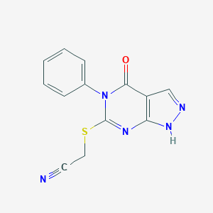 molecular formula C13H9N5OS B274906 2-[(4-oxo-5-phenyl-1H-pyrazolo[3,4-d]pyrimidin-6-yl)sulfanyl]acetonitrile 