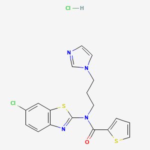 molecular formula C18H16Cl2N4OS2 B2749157 N-(3-(1H-imidazol-1-yl)propyl)-N-(6-chlorobenzo[d]thiazol-2-yl)thiophene-2-carboxamide hydrochloride CAS No. 1216760-49-4