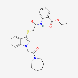 molecular formula C27H31N3O4S B2749217 ETHYL 2-[2-({1-[2-(AZEPAN-1-YL)-2-OXOETHYL]-1H-INDOL-3-YL}SULFANYL)ACETAMIDO]BENZOATE CAS No. 878053-96-4