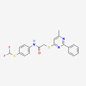 molecular formula C20H17F2N3OS2 B2749249 N-{4-[(difluoromethyl)sulfanyl]phenyl}-2-[(6-methyl-2-phenylpyrimidin-4-yl)sulfanyl]acetamide CAS No. 867042-07-7