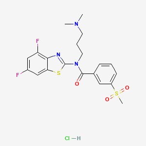 molecular formula C20H22ClF2N3O3S2 B2749263 N-(4,6-DIFLUORO-1,3-BENZOTHIAZOL-2-YL)-N-[3-(DIMETHYLAMINO)PROPYL]-3-METHANESULFONYLBENZAMIDE HYDROCHLORIDE CAS No. 1216376-25-8