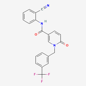 molecular formula C21H14F3N3O2 B2749289 N-(2-CYANOPHENYL)-6-OXO-1-{[3-(TRIFLUOROMETHYL)PHENYL]METHYL}-1,6-DIHYDROPYRIDINE-3-CARBOXAMIDE CAS No. 1004393-40-1