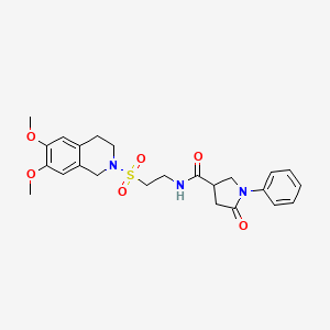 molecular formula C24H29N3O6S B2749324 N-(2-((6,7-dimethoxy-3,4-dihydroisoquinolin-2(1H)-yl)sulfonyl)ethyl)-5-oxo-1-phenylpyrrolidine-3-carboxamide CAS No. 921927-25-5