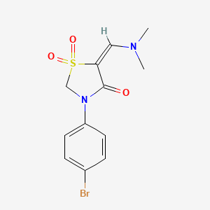 molecular formula C12H13BrN2O3S B2749335 (5E)-3-(4-bromophenyl)-5-[(dimethylamino)methylidene]-1lambda6,3-thiazolidine-1,1,4-trione CAS No. 338753-45-0