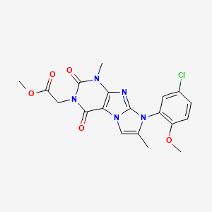 molecular formula C19H18ClN5O5 B2749432 methyl 2-(8-(5-chloro-2-methoxyphenyl)-1,7-dimethyl-2,4-dioxo-1H-imidazo[2,1-f]purin-3(2H,4H,8H)-yl)acetate CAS No. 896305-84-3