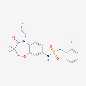 molecular formula C21H25FN2O4S B2749485 N-(3,3-dimethyl-4-oxo-5-propyl-2,3,4,5-tetrahydro-1,5-benzoxazepin-8-yl)-1-(2-fluorophenyl)methanesulfonamide CAS No. 922124-56-9