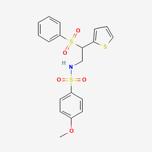 molecular formula C19H19NO5S3 B2749540 N-[2-(benzenesulfonyl)-2-(thiophen-2-yl)ethyl]-4-methoxybenzene-1-sulfonamide CAS No. 896341-82-5