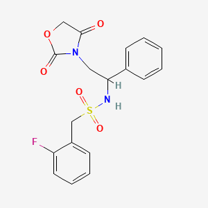 molecular formula C18H17FN2O5S B2749581 N-[2-(2,4-dioxo-1,3-oxazolidin-3-yl)-1-phenylethyl]-1-(2-fluorophenyl)methanesulfonamide CAS No. 2097933-72-5
