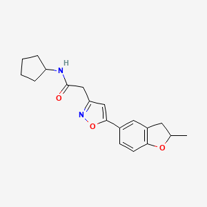 molecular formula C19H22N2O3 B2749595 N-cyclopentyl-2-[5-(2-methyl-2,3-dihydro-1-benzofuran-5-yl)-1,2-oxazol-3-yl]acetamide CAS No. 1211663-60-3