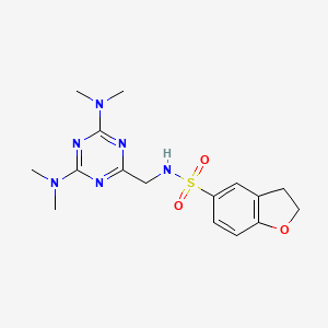 molecular formula C16H22N6O3S B2749616 N-((4,6-bis(dimethylamino)-1,3,5-triazin-2-yl)methyl)-2,3-dihydrobenzofuran-5-sulfonamide CAS No. 2034419-39-9