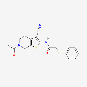 molecular formula C18H17N3O2S2 B2749657 N-(6-acetyl-3-cyano-4,5,6,7-tetrahydrothieno[2,3-c]pyridin-2-yl)-2-(phenylthio)acetamide CAS No. 895485-93-5