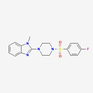 molecular formula C18H19FN4O2S B2749666 Piperazine, 1-[(4-fluorophenyl)sulfonyl]-4-(1-methyl-1H-benzimidazol-2-yl)- (9CI) CAS No. 604741-58-4