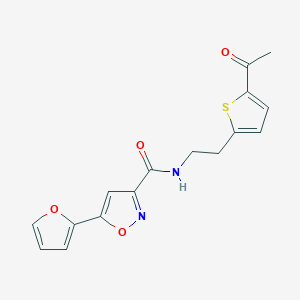 molecular formula C16H14N2O4S B2749737 N-(2-(5-acetylthiophen-2-yl)ethyl)-5-(furan-2-yl)isoxazole-3-carboxamide CAS No. 2034570-04-0
