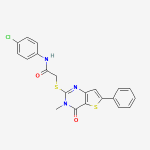 molecular formula C21H16ClN3O2S2 B2749840 N-(4-chlorophenyl)-2-({3-methyl-4-oxo-6-phenyl-3H,4H-thieno[3,2-d]pyrimidin-2-yl}sulfanyl)acetamide CAS No. 1105252-23-0